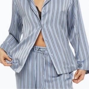 H&M Pyjamas Loungewear Sexy Silky Smokey Blue Pinstripe Drawstring Sz L